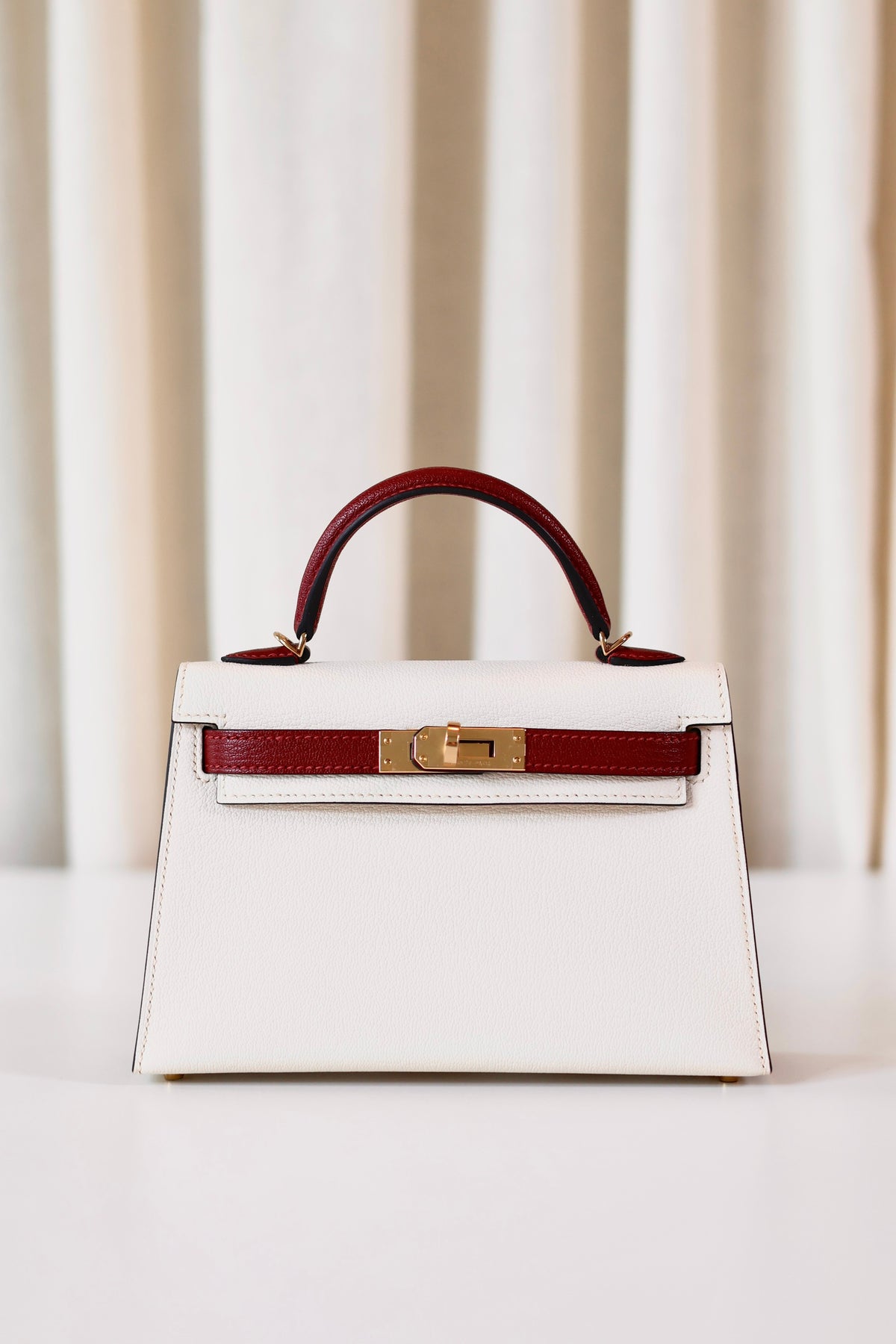 Hermes mini Kelly Special Order Nata - Rouge H
