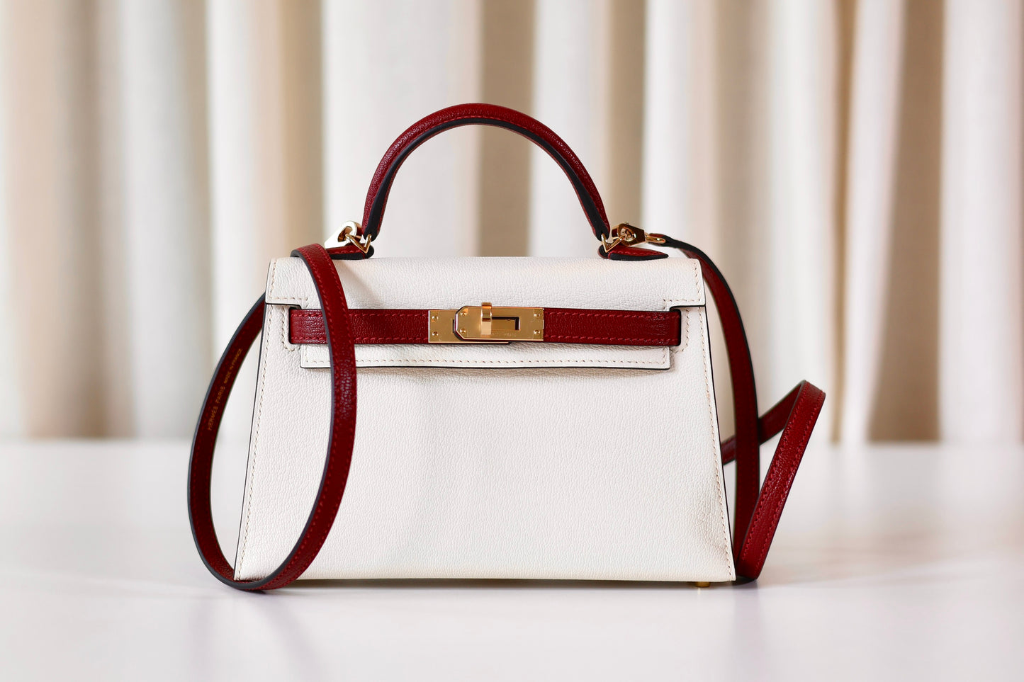 Hermes mini Kelly Special Order Nata - Rouge H