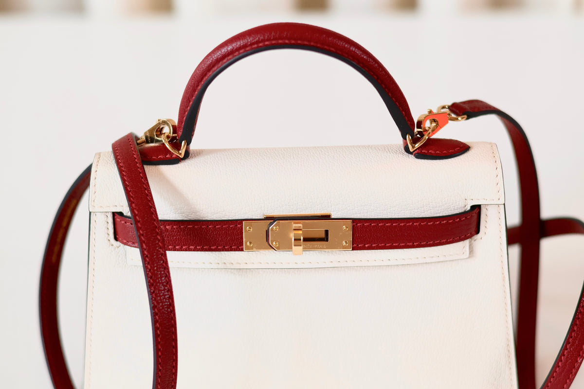 Hermes mini Kelly Special Order Nata - Rouge H
