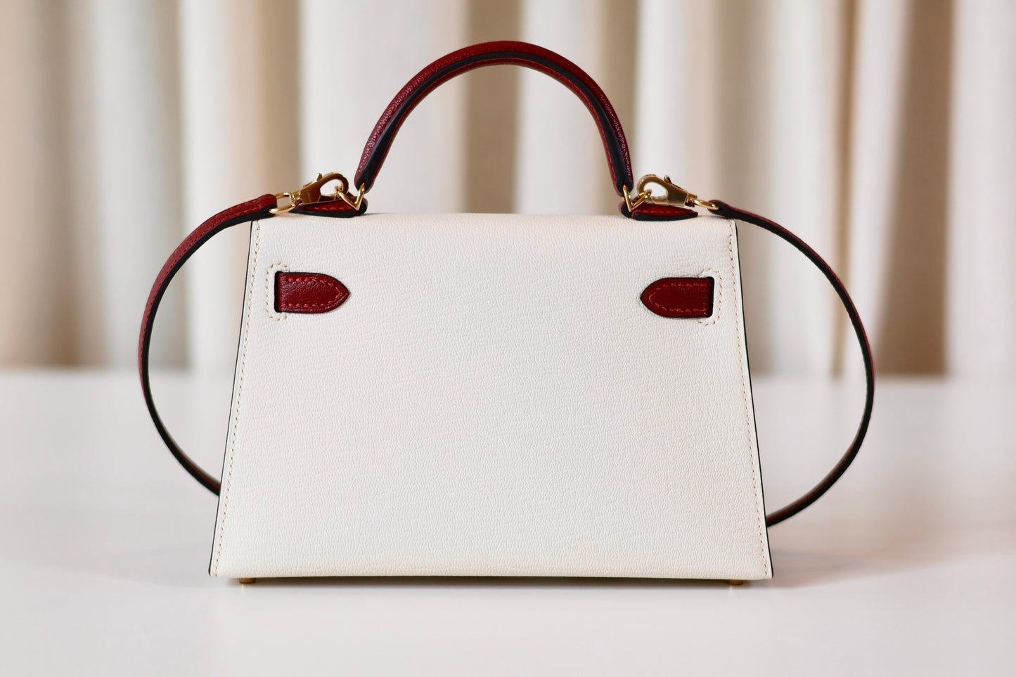 Hermes mini Kelly Special Order Nata - Rouge H
