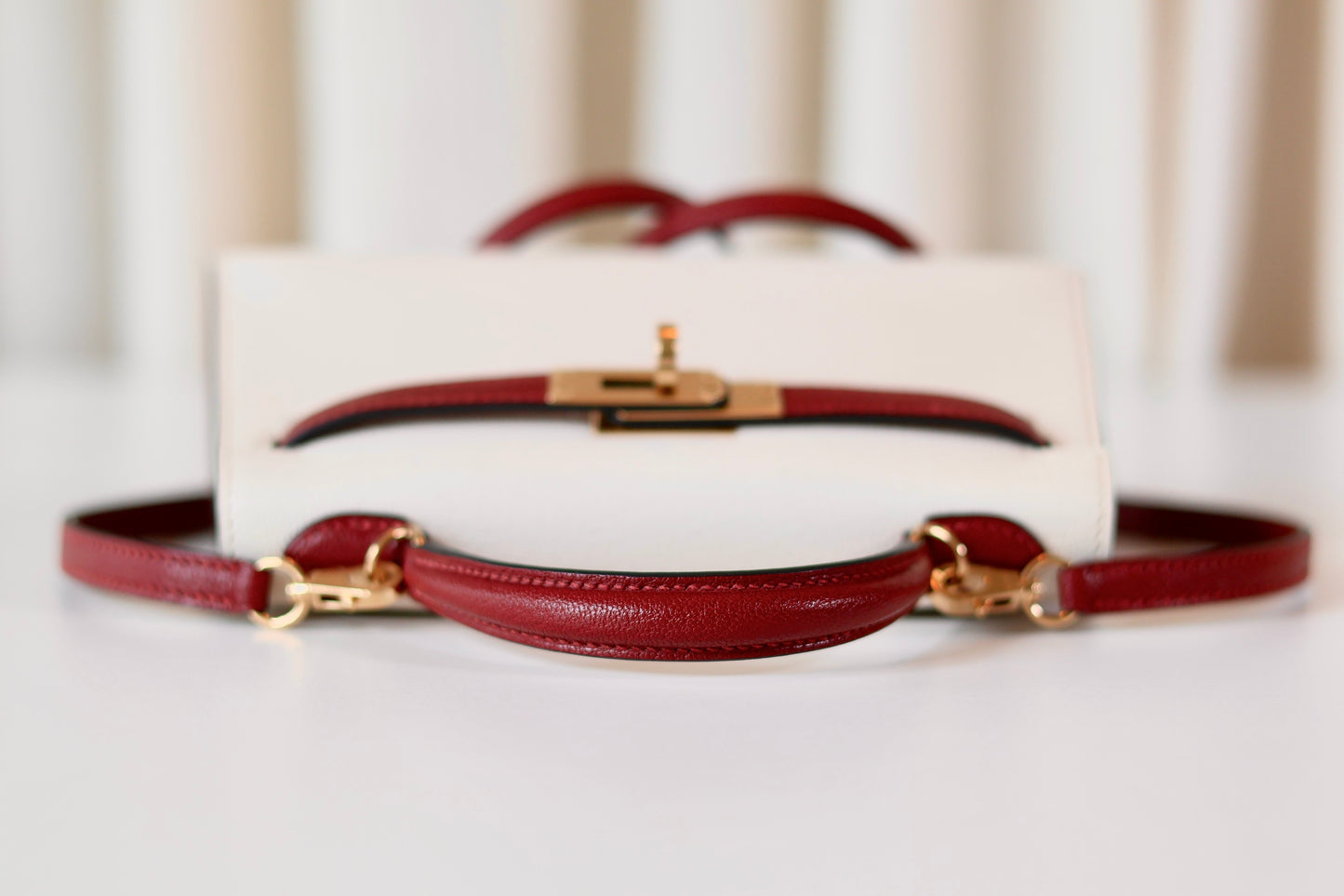 Hermes mini Kelly Special Order Nata - Rouge H