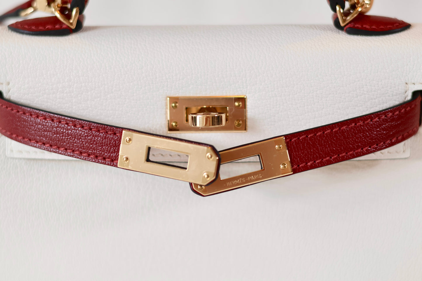 Hermes mini Kelly Special Order Nata - Rouge H