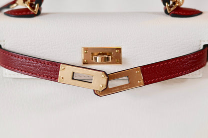 Hermes mini Kelly Special Order Nata - Rouge H