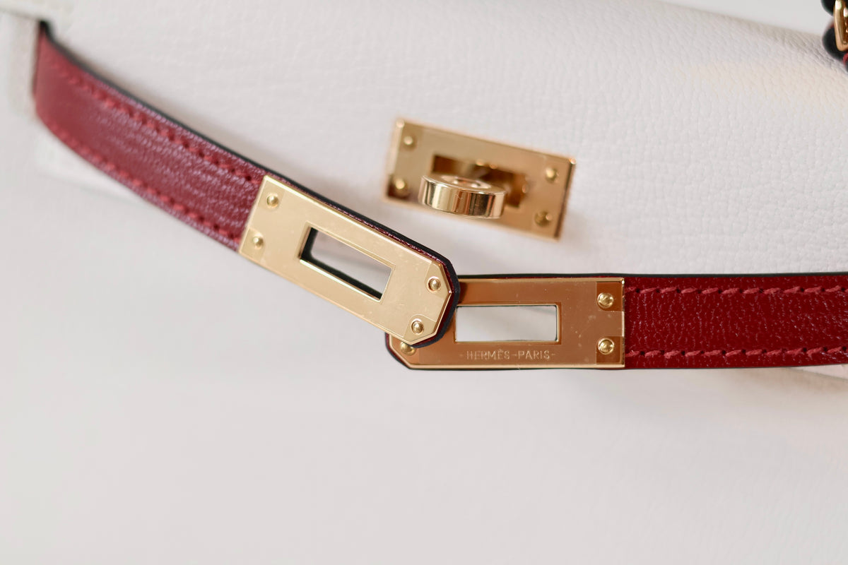 Hermes mini Kelly Special Order Nata - Rouge H