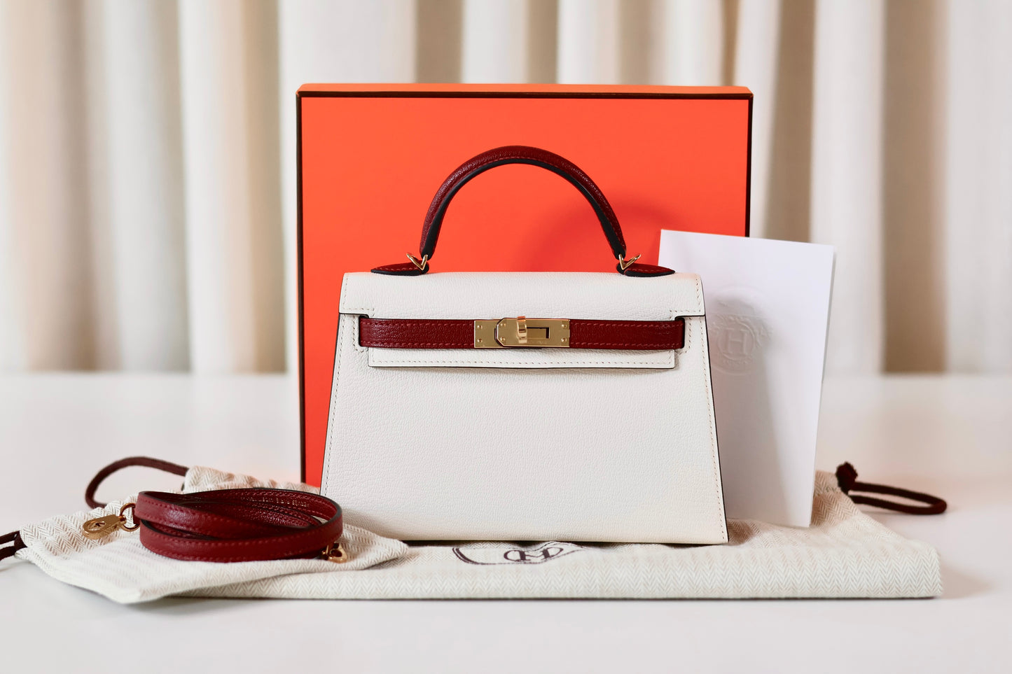 Hermes mini Kelly Special Order Nata - Rouge H