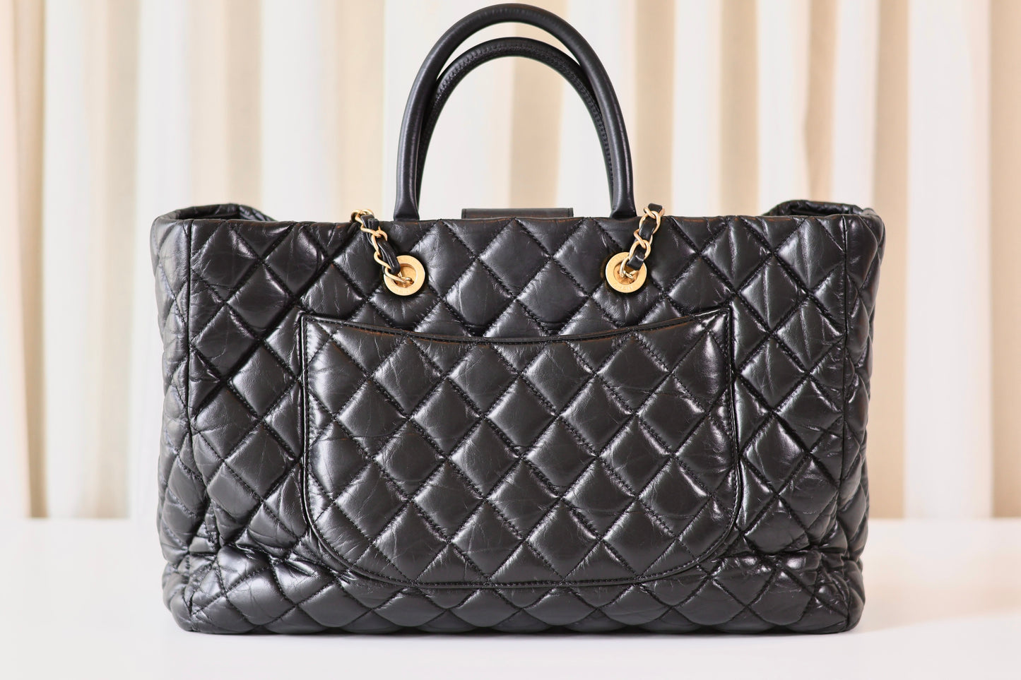Chanel black quilted shopper