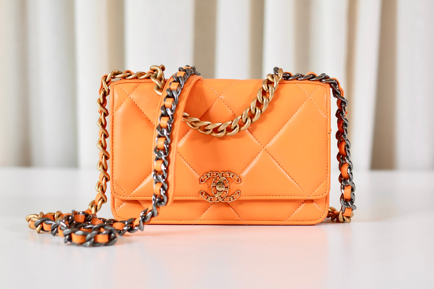 Chanel wallet on chain 19 orange