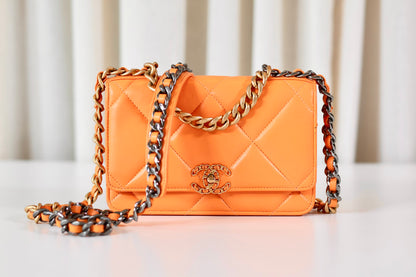 Chanel wallet on chain 19 orange