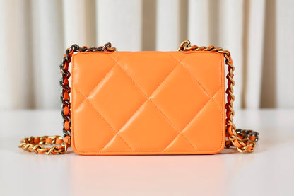 Chanel wallet on chain 19 orange