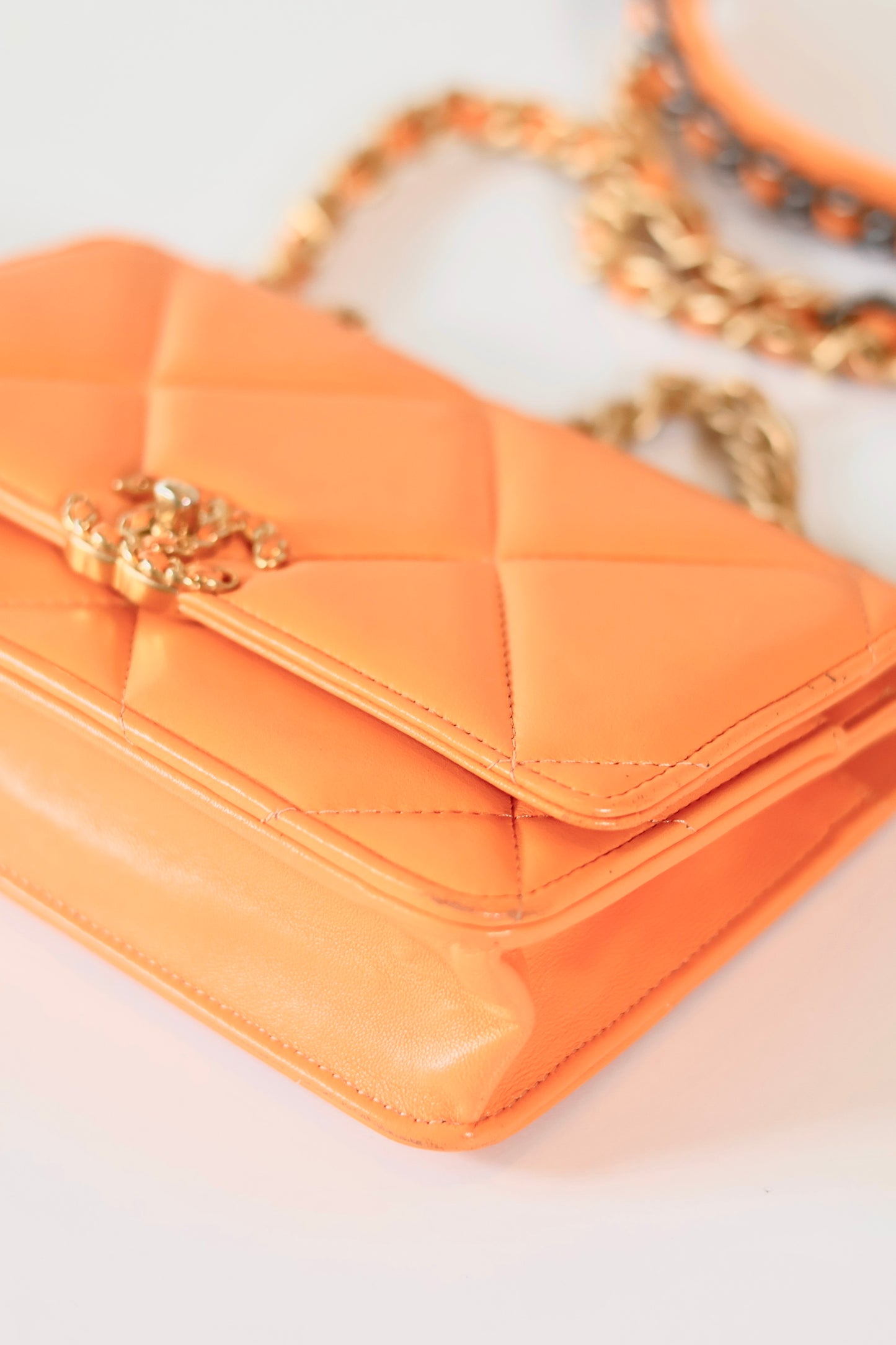Chanel wallet on chain 19 orange