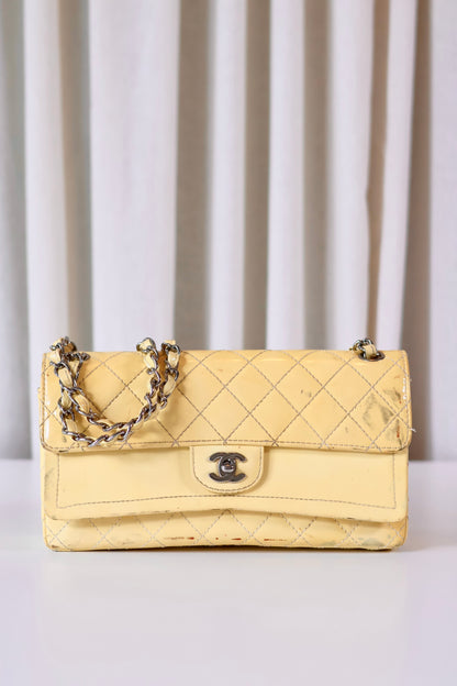 Chanel patent double flap bag yellow