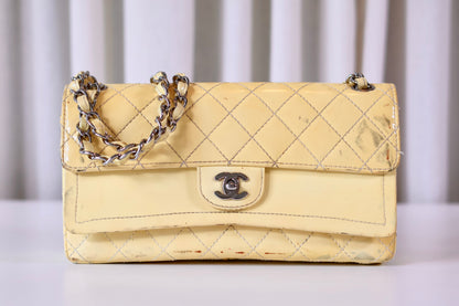 Chanel patent double flap bag yellow