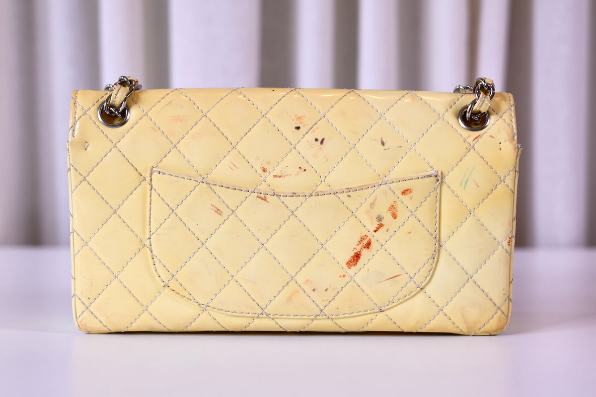 Chanel patent double flap bag yellow