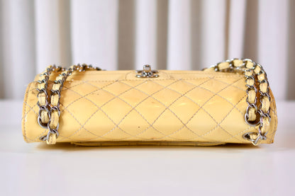 Chanel patent double flap bag yellow