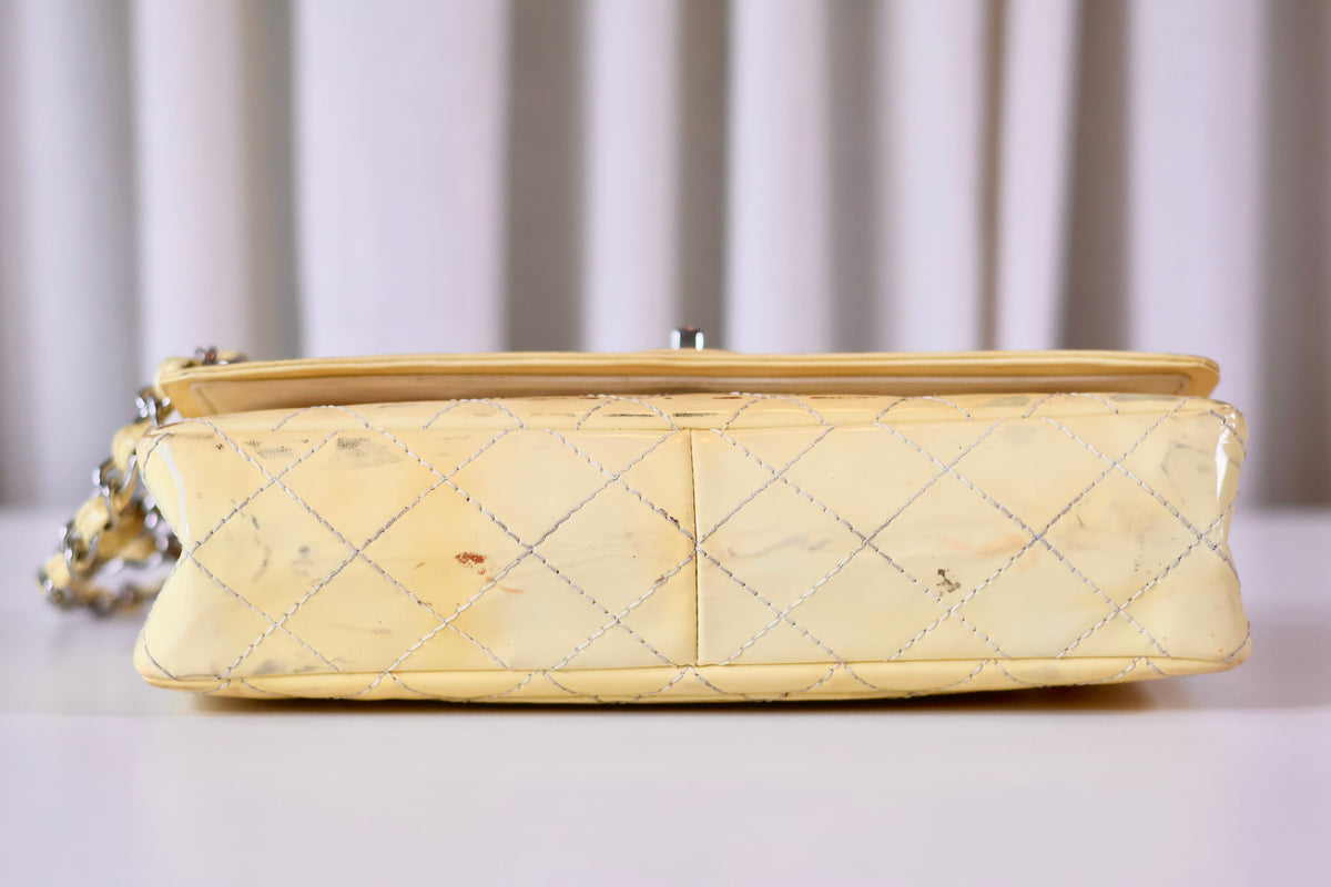 Chanel patent double flap bag yellow