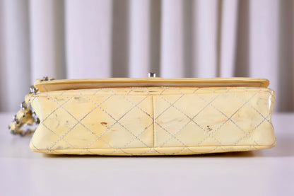 Chanel patent double flap bag yellow