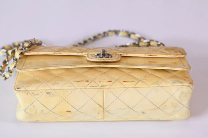 Chanel patent double flap bag yellow