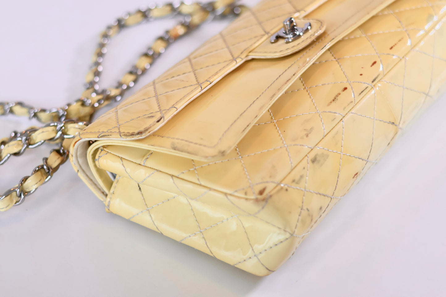 Chanel patent double flap bag yellow