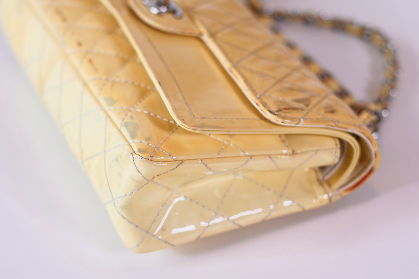 Chanel patent double flap bag yellow