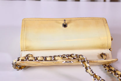 Chanel patent double flap bag yellow