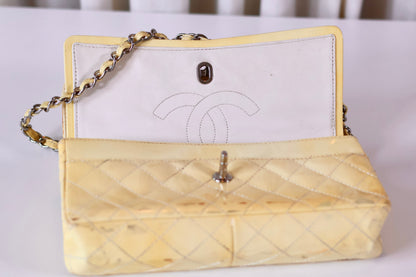 Chanel patent double flap bag yellow