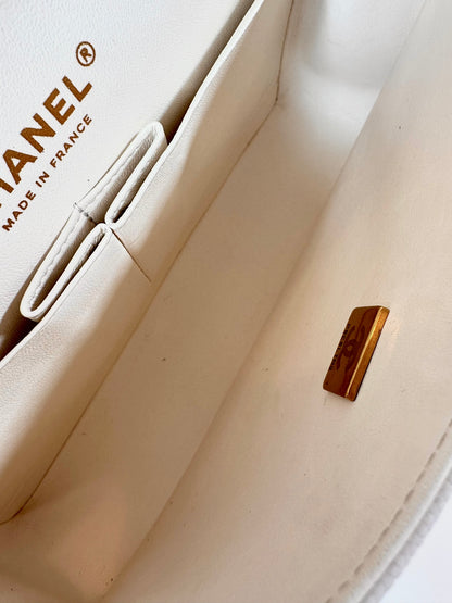 Chanel classic small double flap bag white