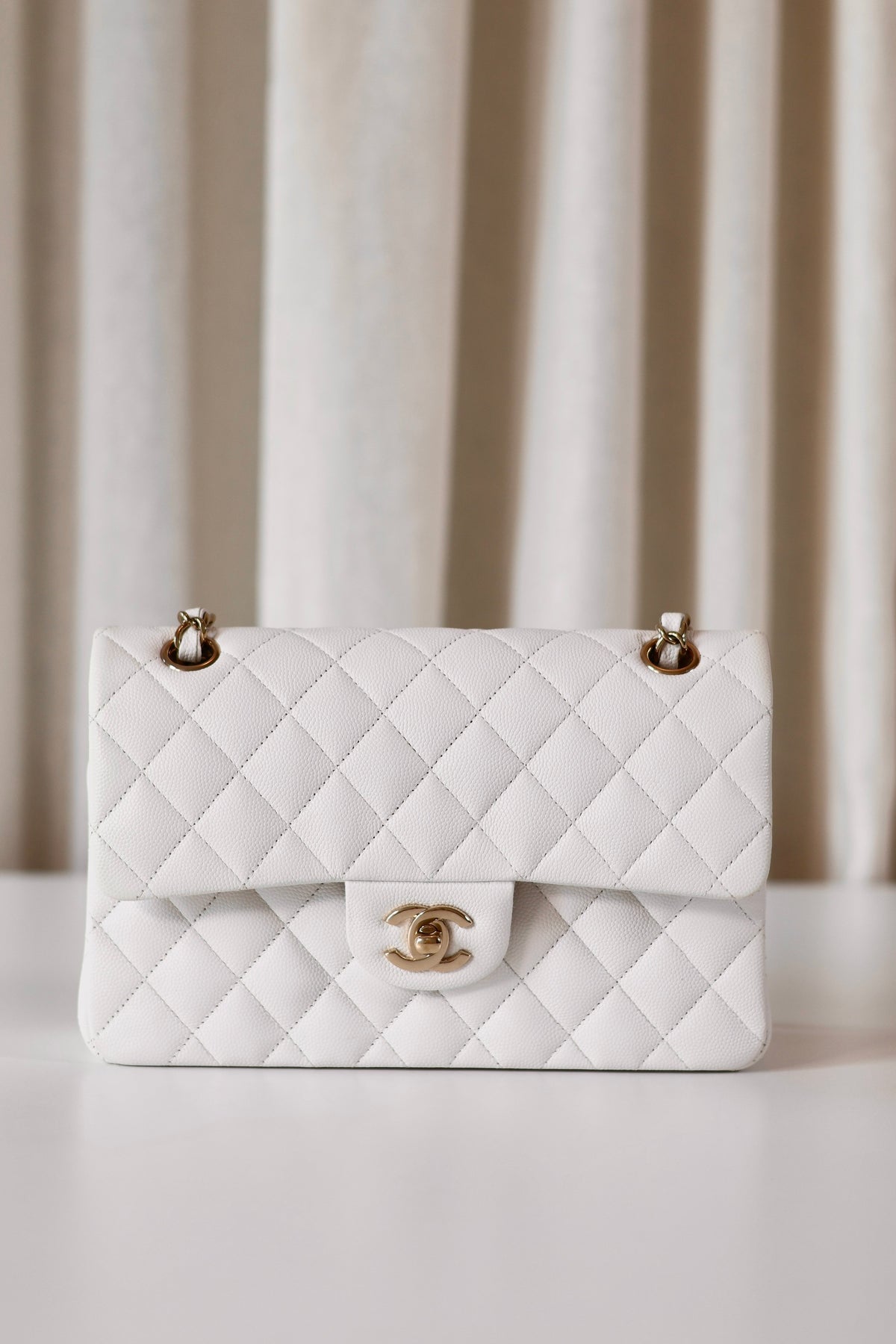 Chanel classic small double flap bag white