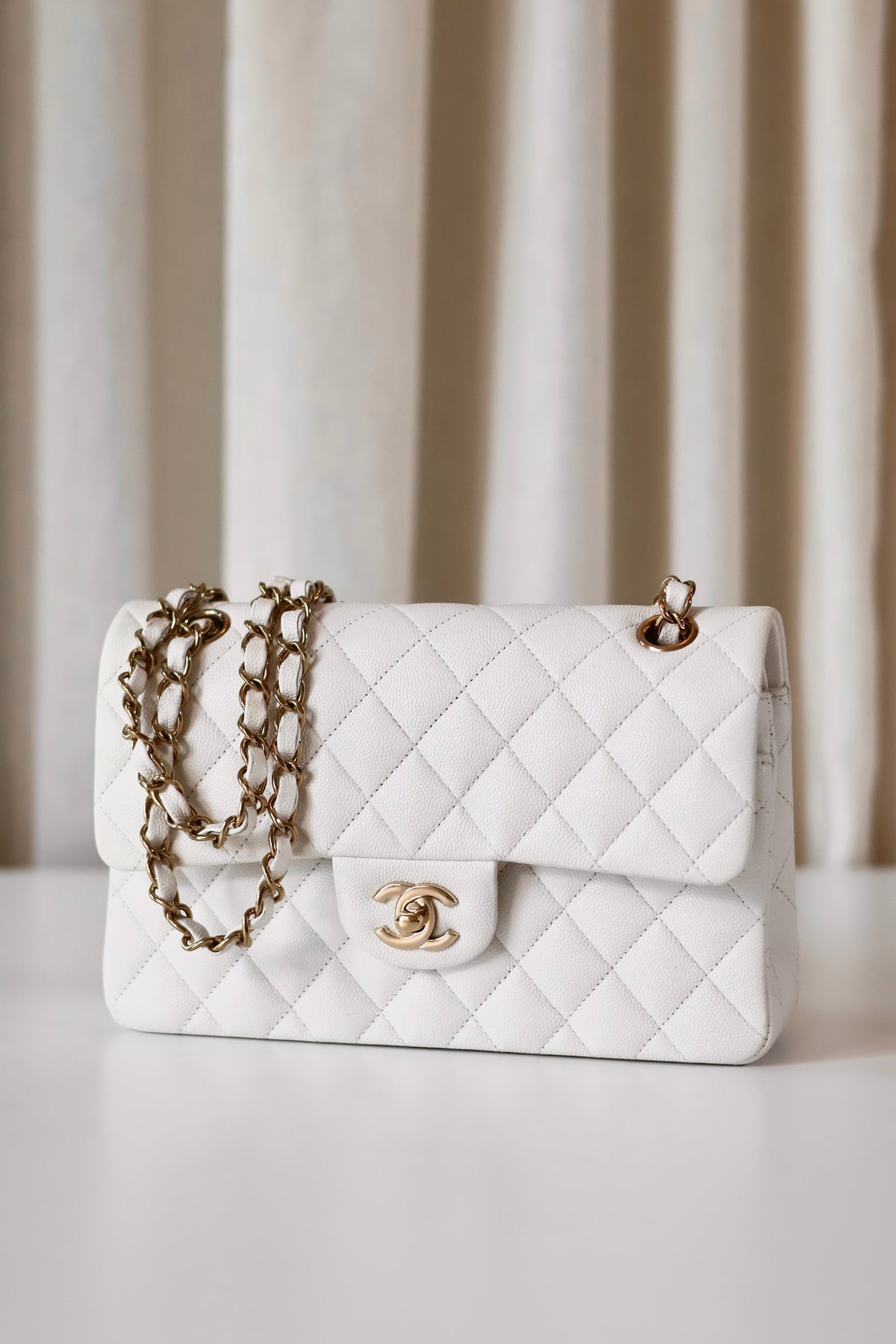 Chanel classic small double flap bag white