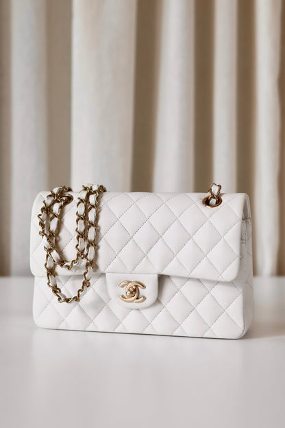 Chanel classic small double flap bag white
