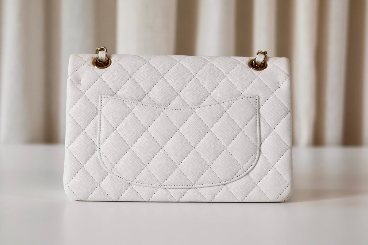 Chanel classic small double flap bag white