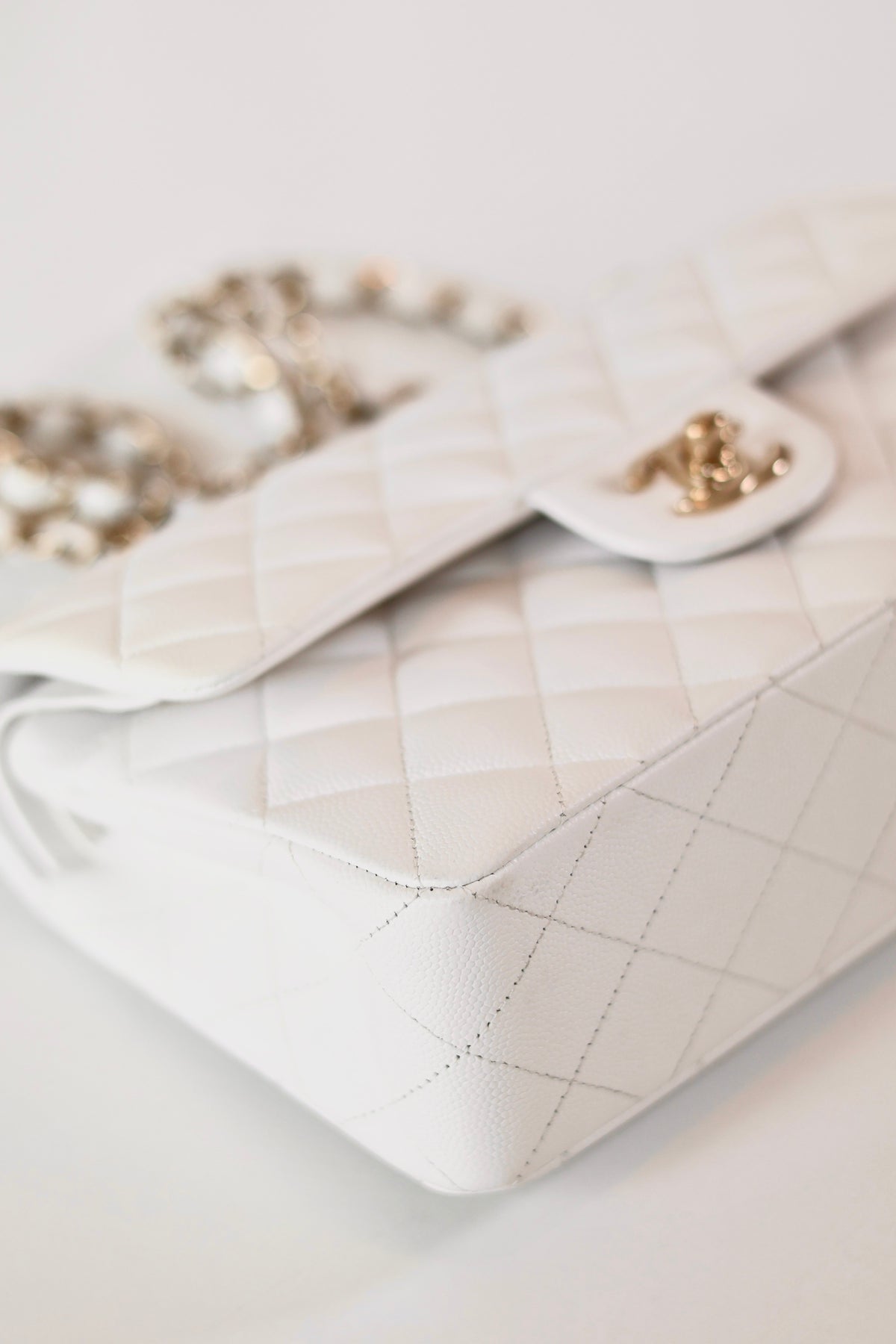 Chanel classic small double flap bag white