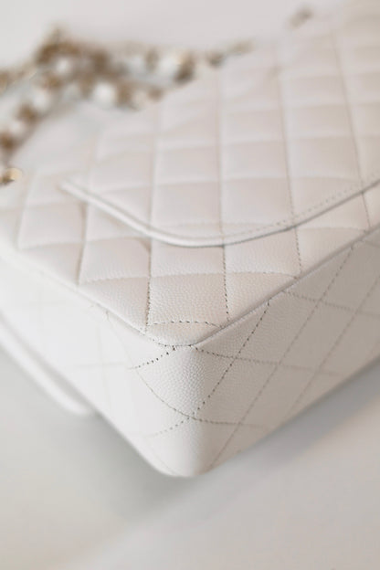 Chanel classic small double flap bag white