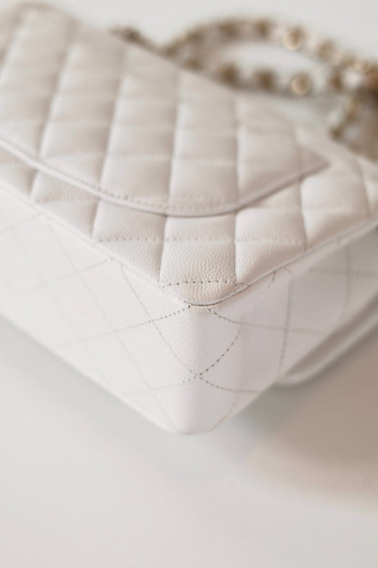 Chanel classic small double flap bag white
