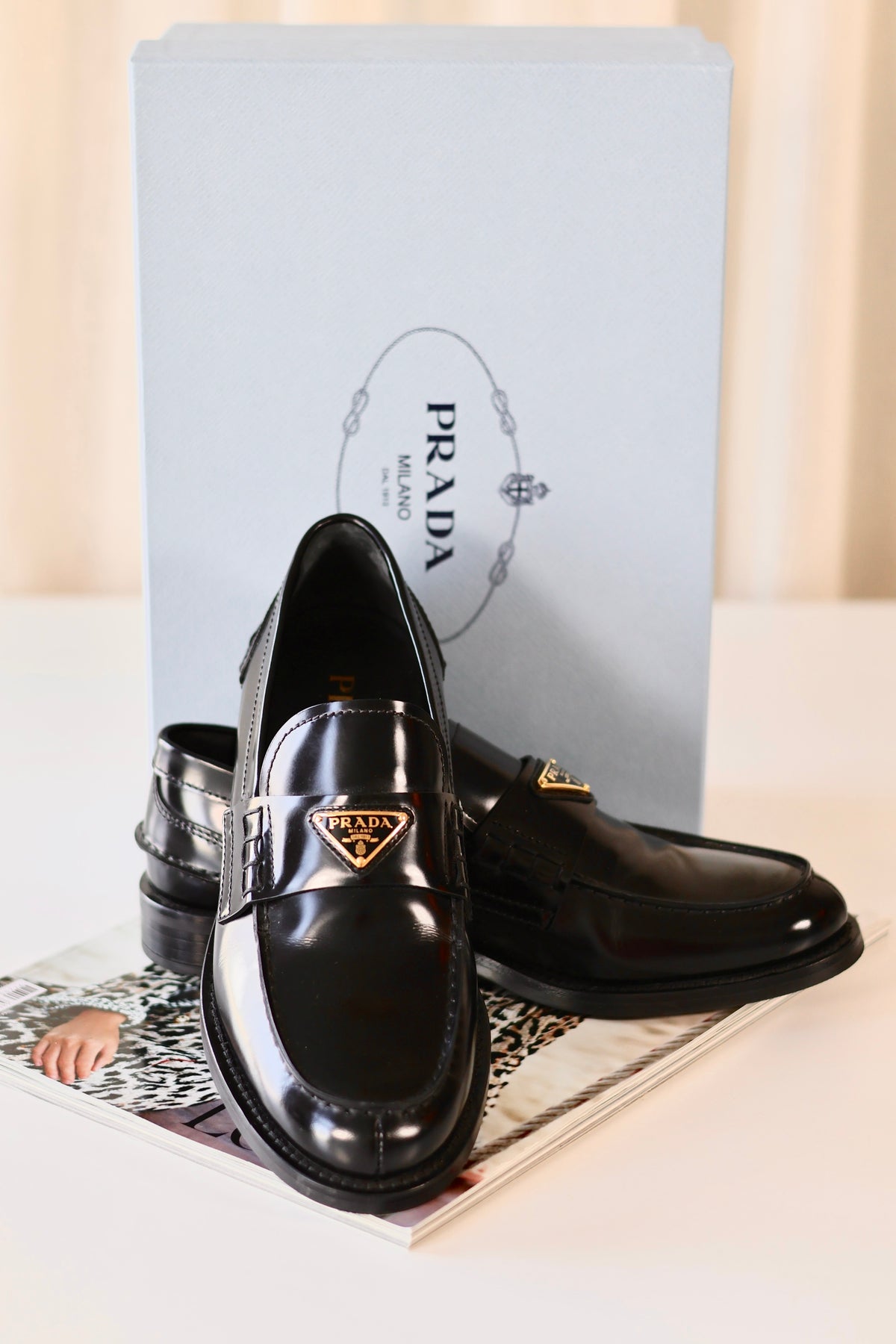 Prada Loafers Black Box Leather