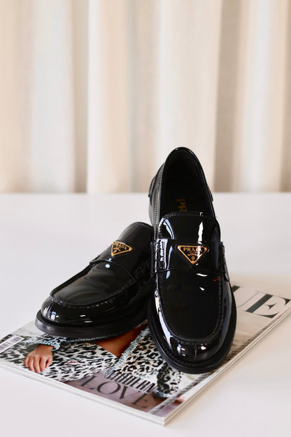 Prada Loafers Black Patent Leather