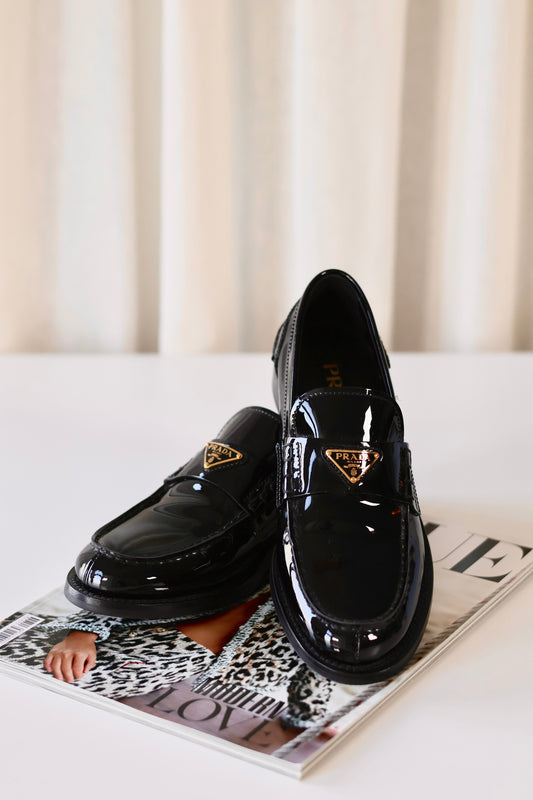 Prada Loafers Black Patent Leather