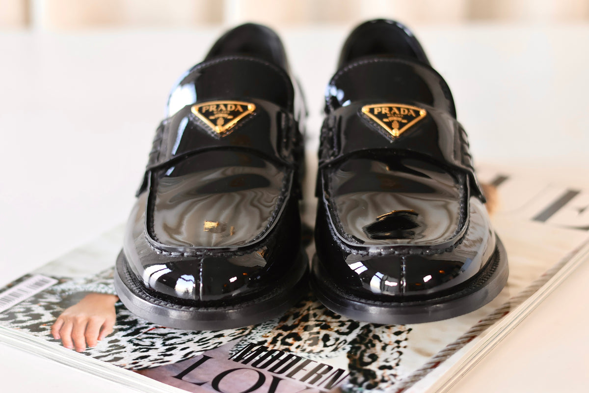Prada Loafers Black Patent Leather