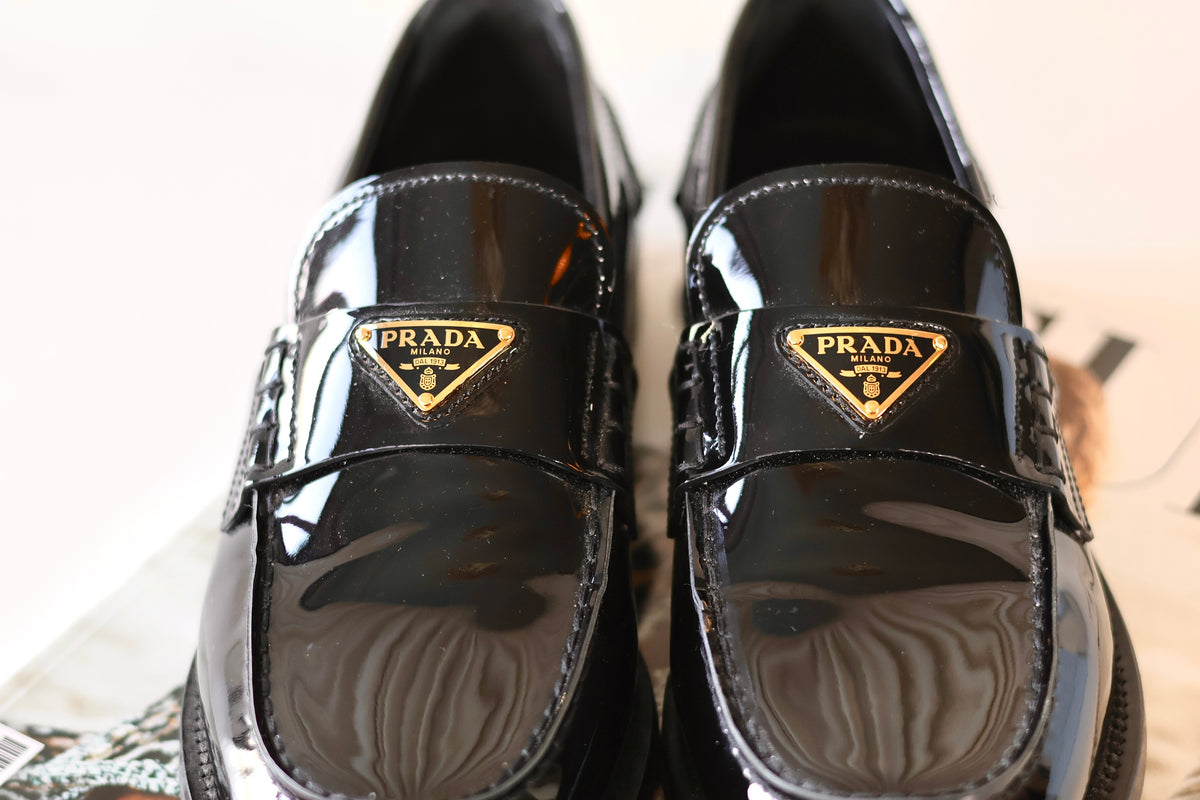 Prada Loafers Black Patent Leather