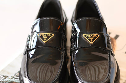 Prada Loafers Black Patent Leather