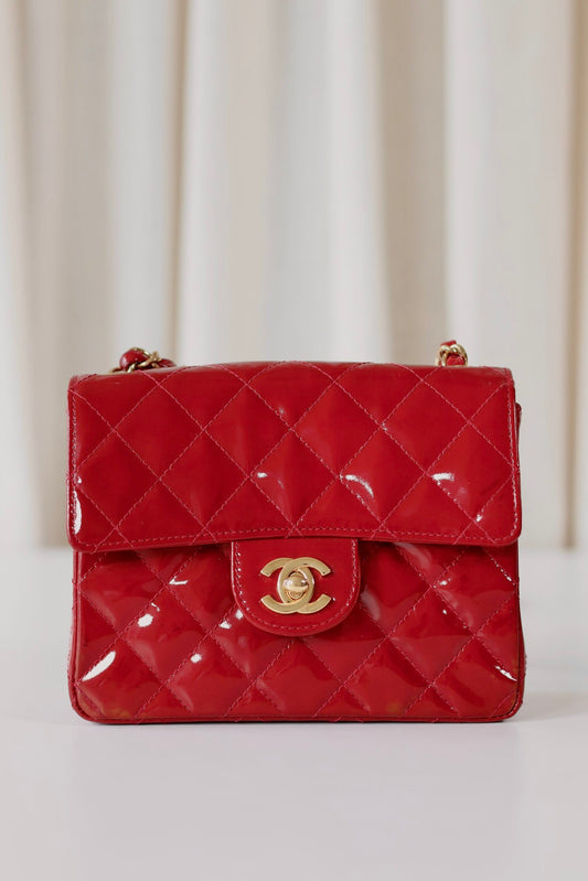 Chanel red patent mini square