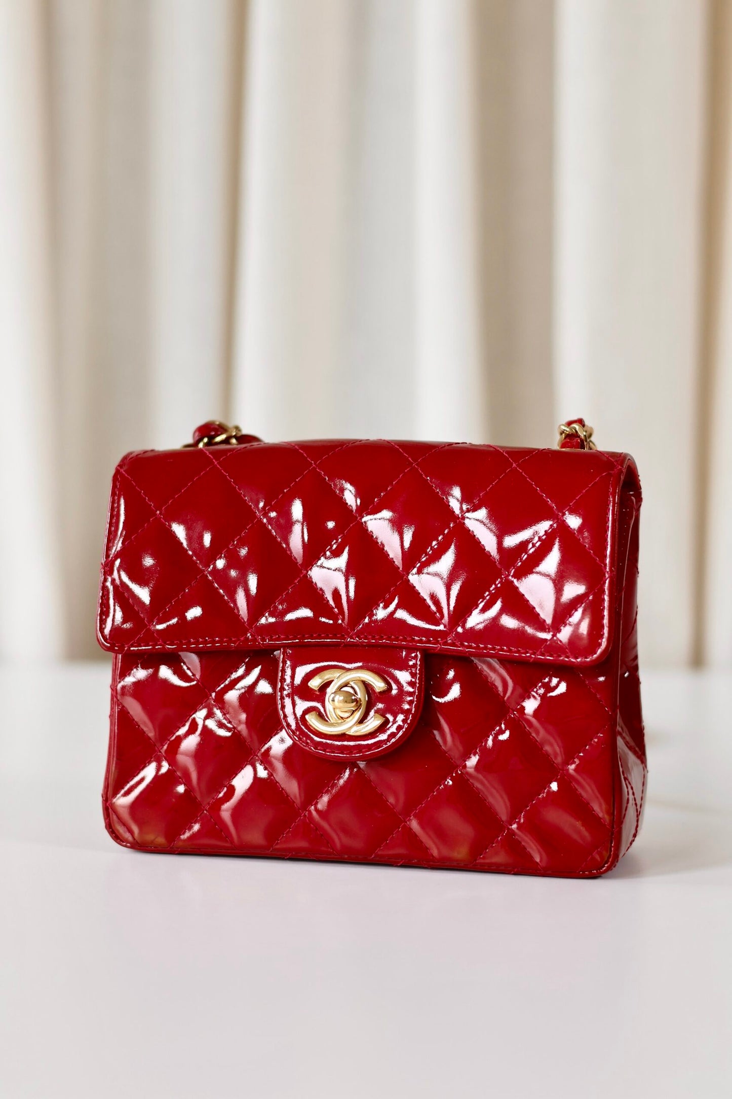 Chanel red patent mini square