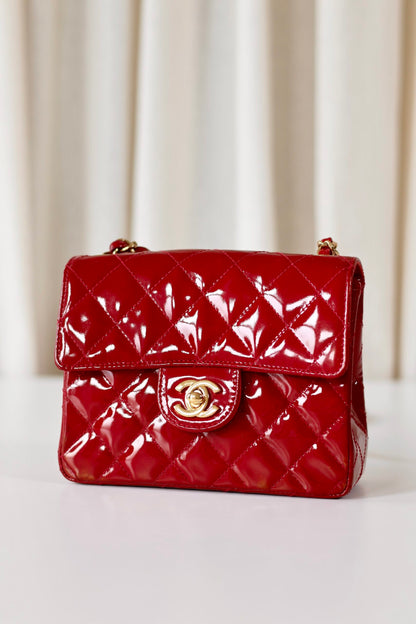 Chanel red patent mini square