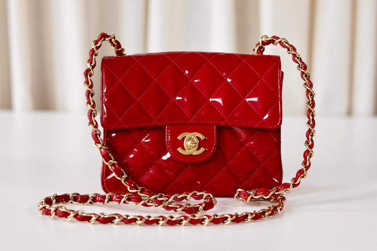 Chanel red patent mini square