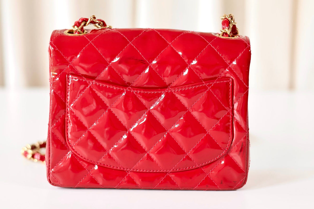 Chanel red patent mini square