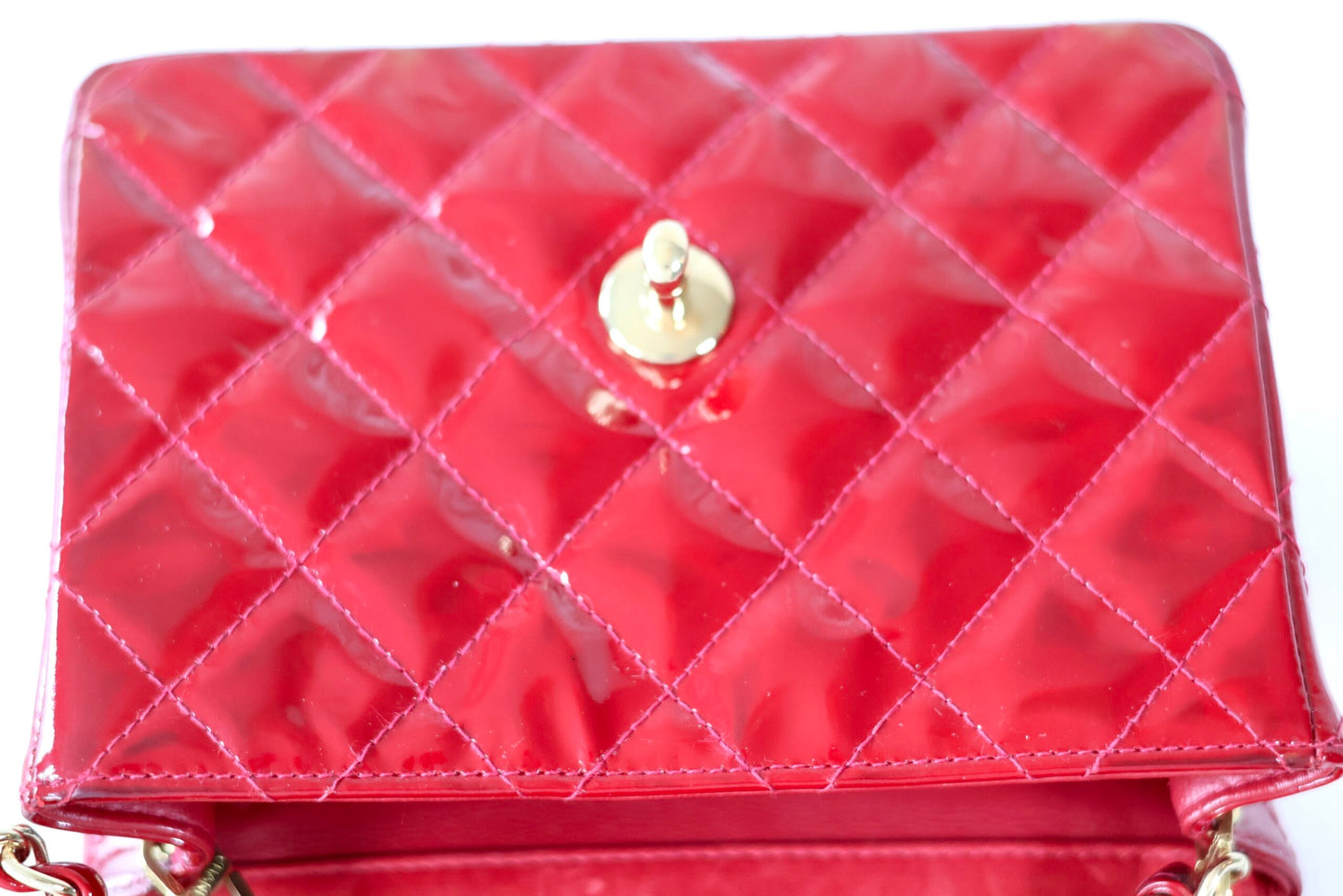 Chanel red patent mini square