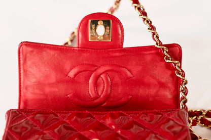 Chanel red patent mini square