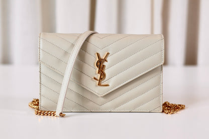 Saint Laurent Cassandre Envelope Wallet On Chain Créme