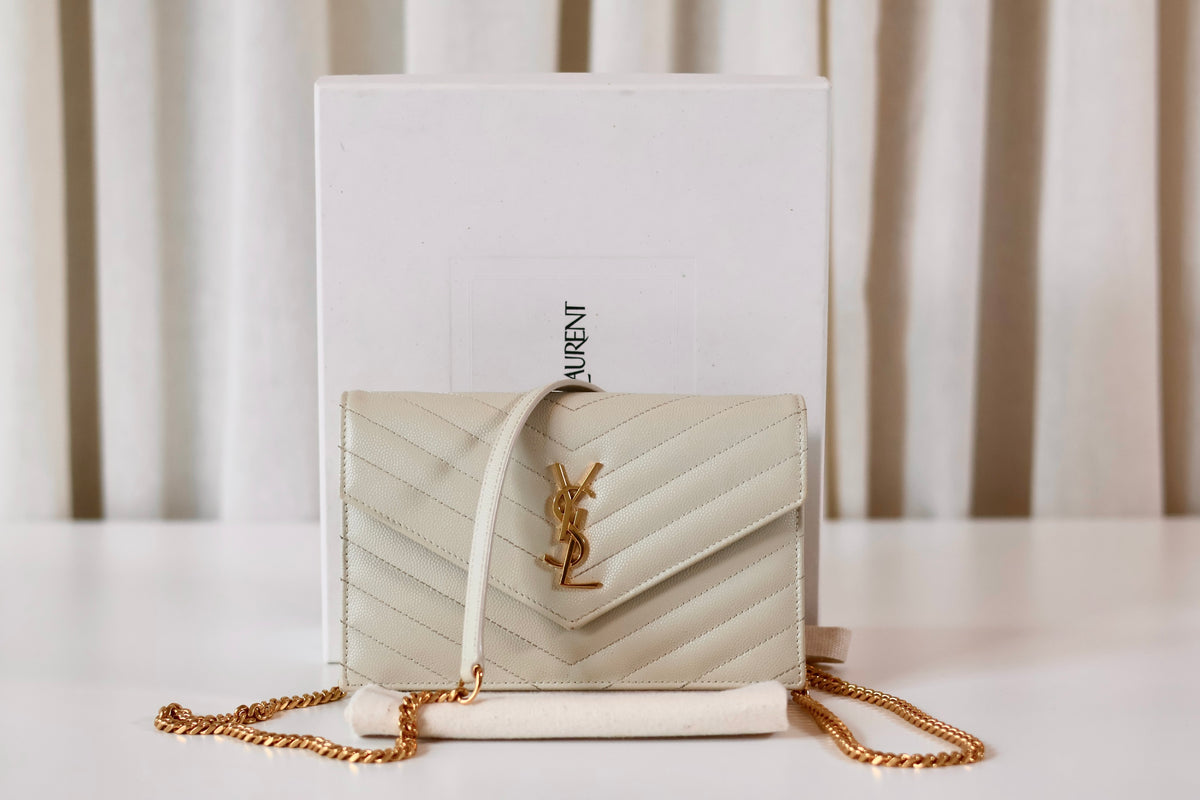 Saint Laurent Cassandre Envelope Wallet On Chain Créme