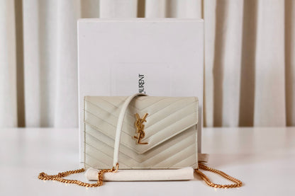 Saint Laurent Cassandre Envelope Wallet On Chain Créme