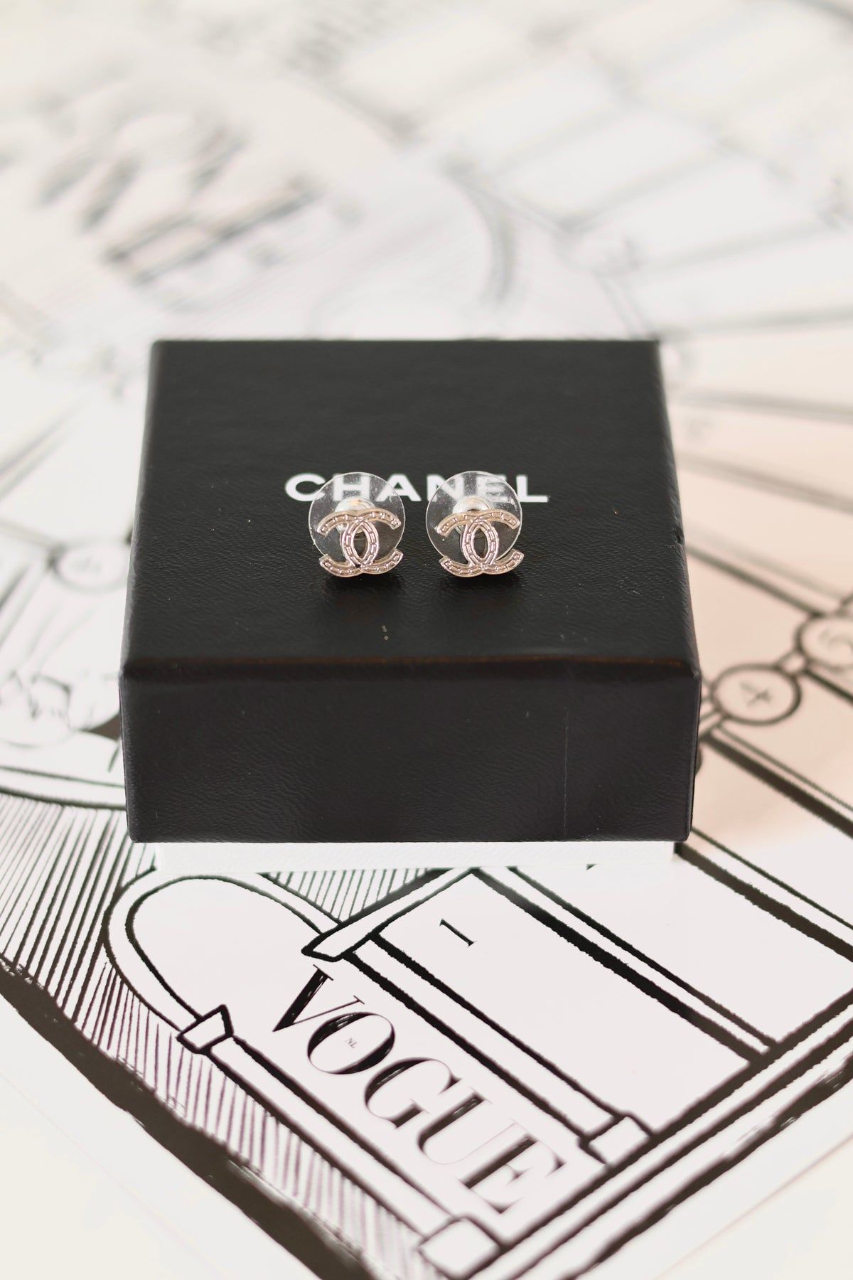 Chanel CC Stud Earrings Silver